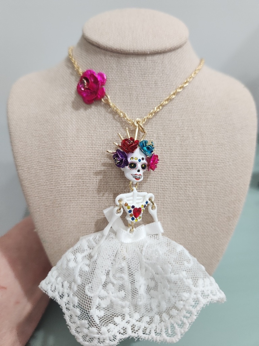 NWT BETSEY JOHNSON Rainbow Sugar Skull Bride 36" Long Halloween Gothic Crystals